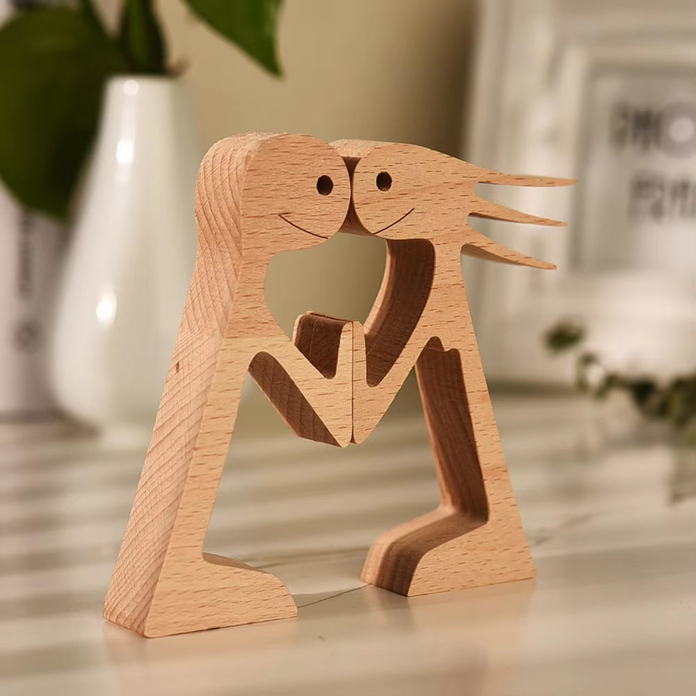 Wooden Couple Figurine Table Ornament