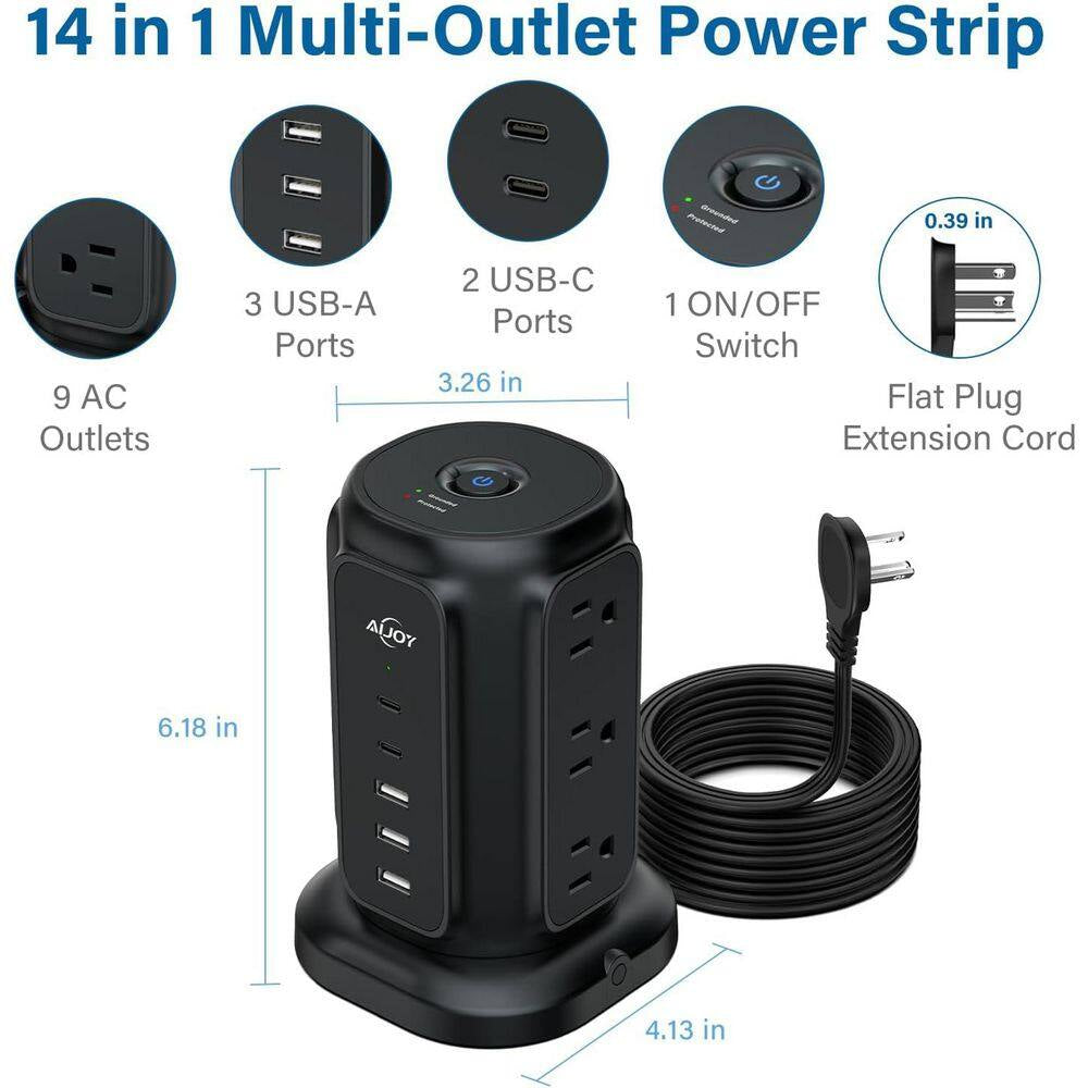9-Outlet Power Strip Tower Surge Protector Extension Cord