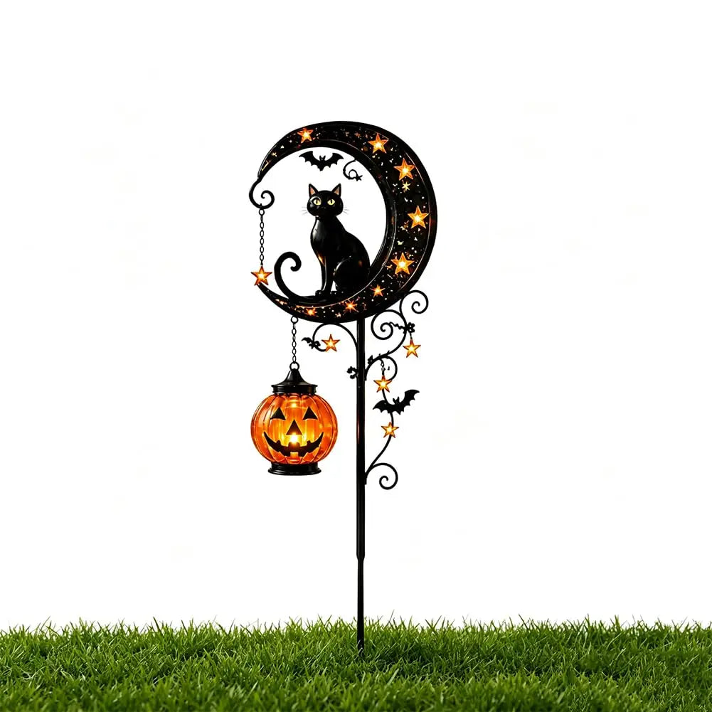 Solar Halloween Black Cat & Pumpkin Garden Stake Light