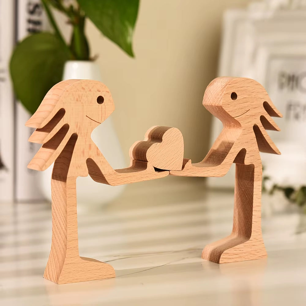 Wooden Couple Figurine Table Ornament