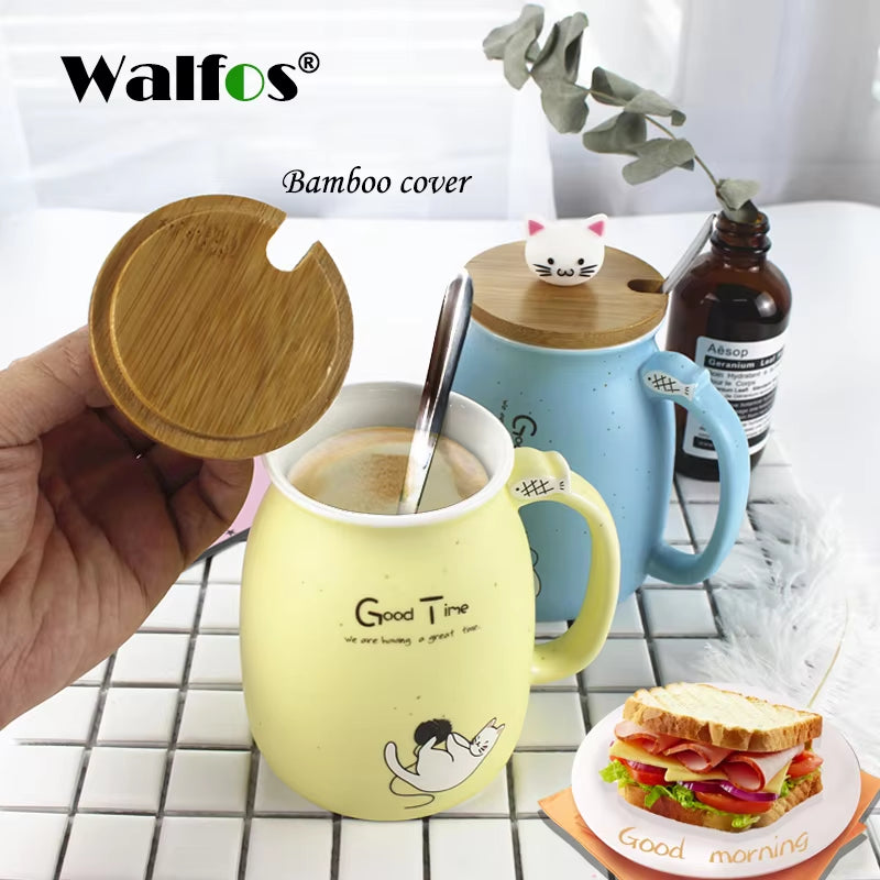Sesame Cat Ceramic Mug – Heat-Resistant with Lid