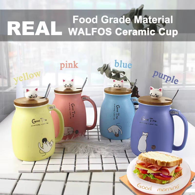 Sesame Cat Ceramic Mug – Heat-Resistant with Lid