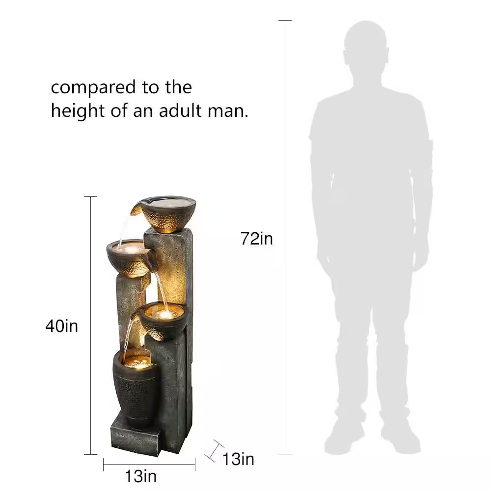 40" Waterfall Fountain with LED Lights & Pump