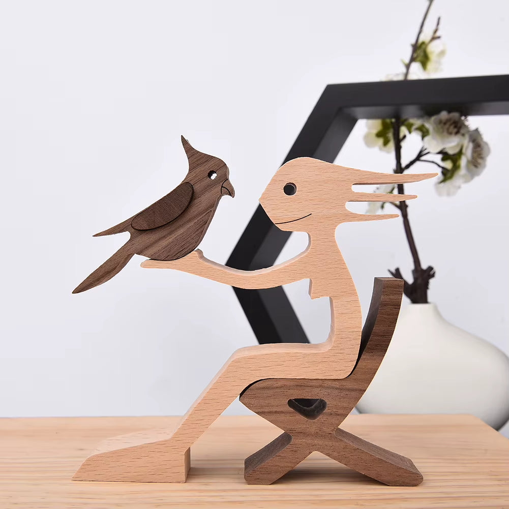 Wooden Couple Figurine Table Ornament