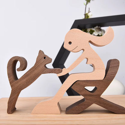 Wooden Couple Figurine Table Ornament 