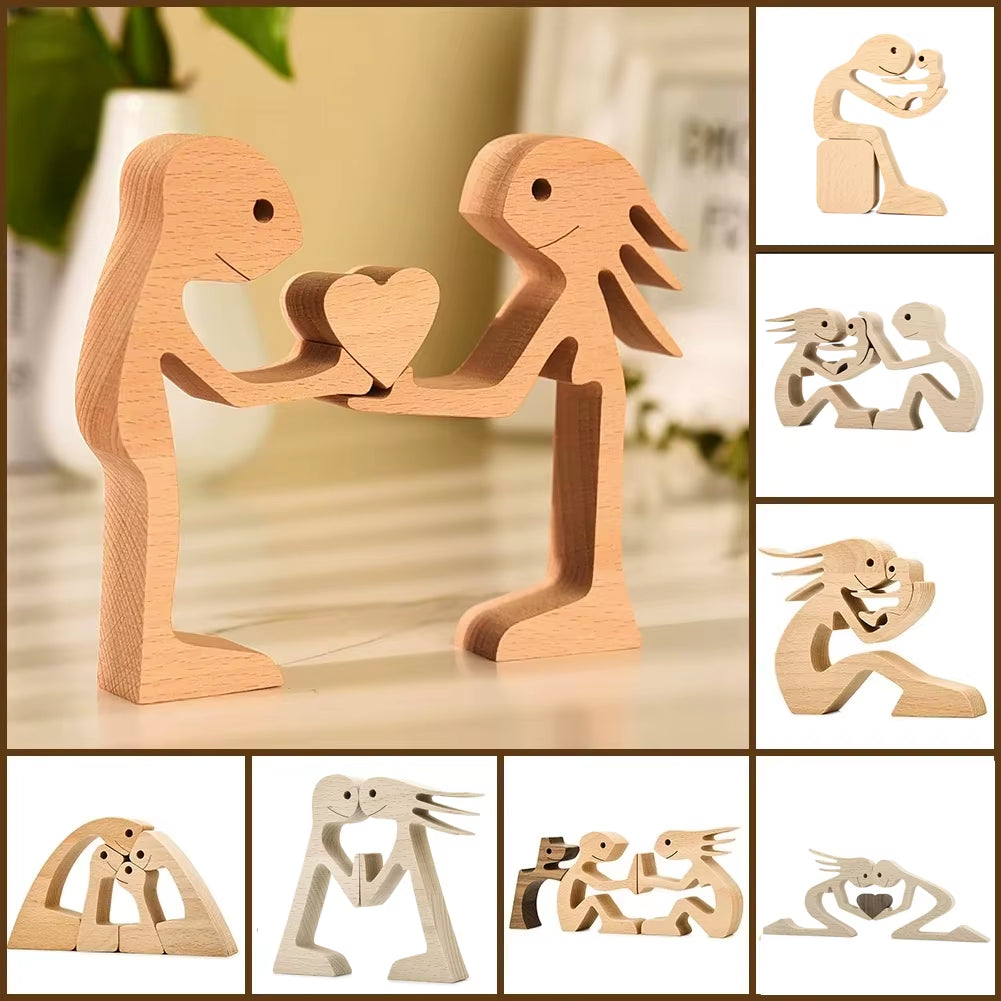 Wooden Couple Figurine Table Ornament 