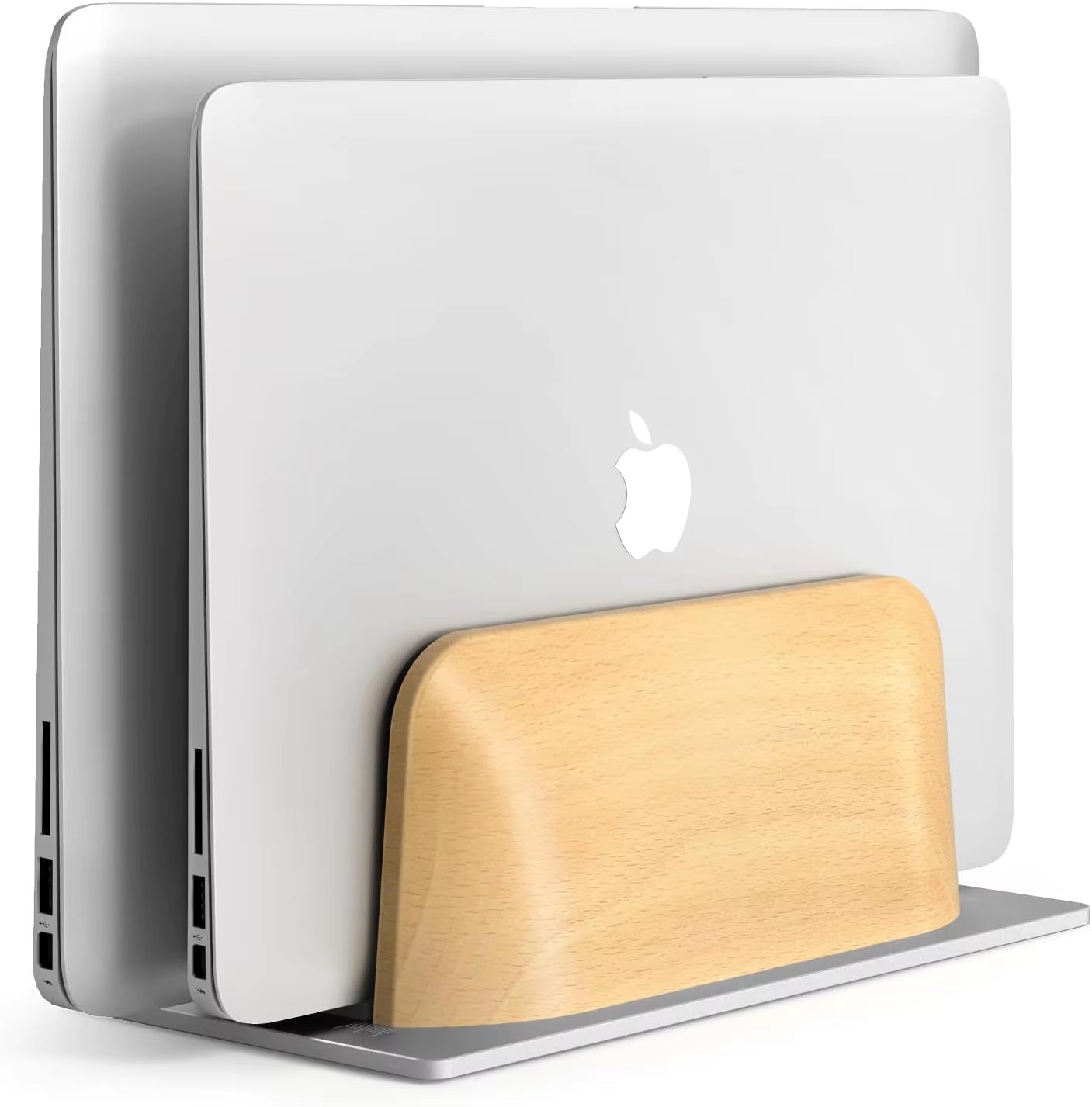 Dual-Slot Walnut Vertical Laptop Stand