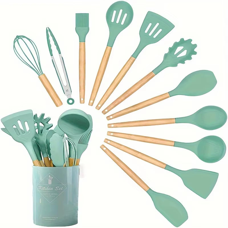 12-Piece Silicone & Wooden Kitchen Utensil Set