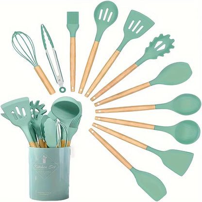 12-Piece Silicone & Wooden Kitchen Utensil Set