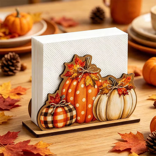 Wooden Autumn Pumpkin & Maple Leaf Napkin Holder