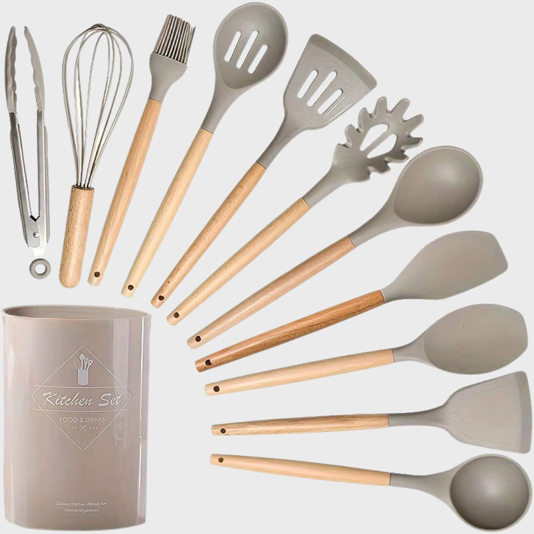 12-Piece Silicone & Wooden Kitchen Utensil Set