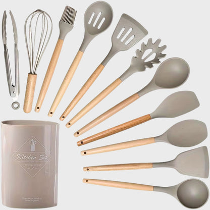 12-Piece Silicone & Wooden Kitchen Utensil Set