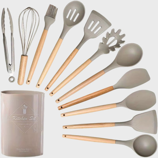 12-Piece Silicone & Wooden Kitchen Utensil Set