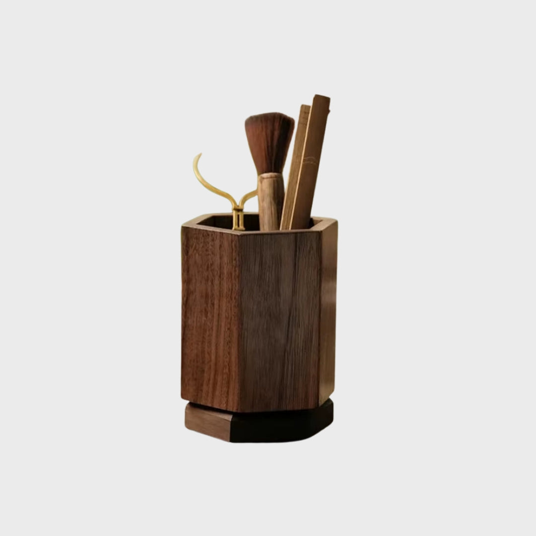 Black Walnut Rotating Storage Organizer