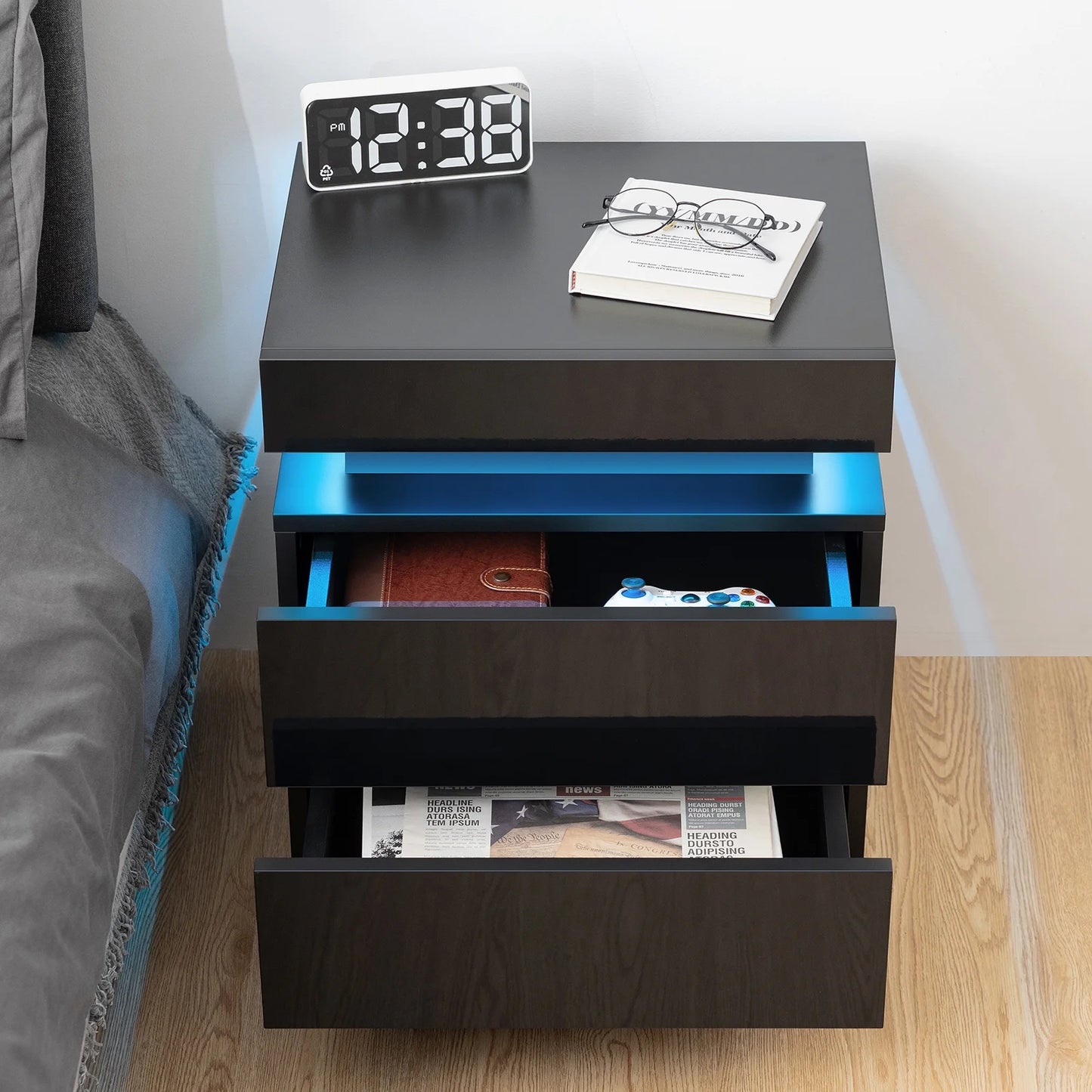 LED Black Modern Nightstands