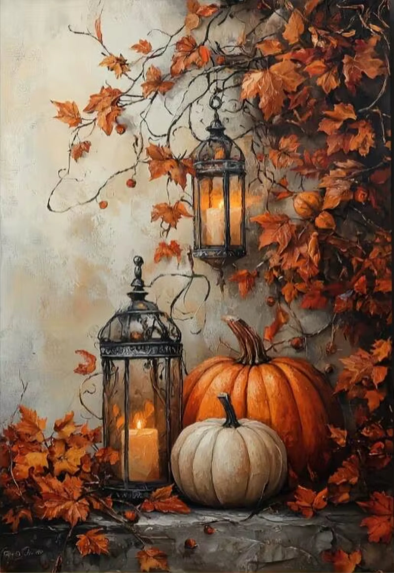 Halloween Pumpkin & Maple Leaves Canvas Wall Art