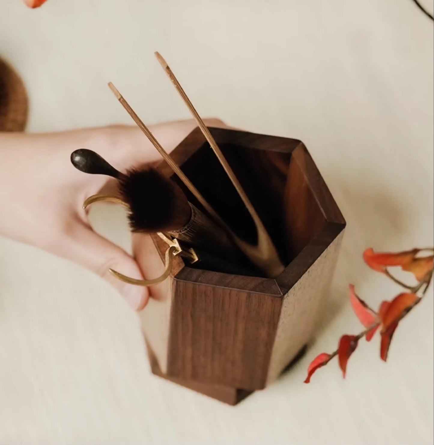 Black Walnut Rotating Storage Organizer