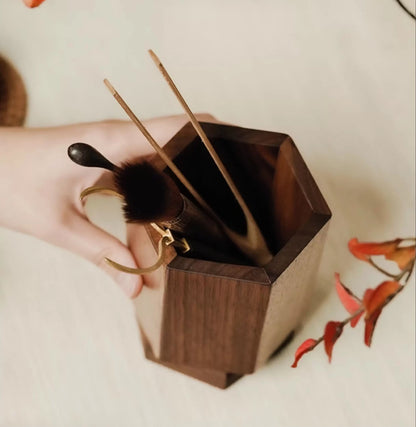Black Walnut Rotating Storage Organizer