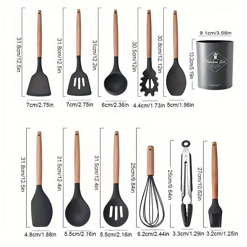 12-Piece Silicone & Wooden Kitchen Utensil Set