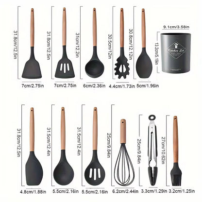 12-Piece Silicone & Wooden Kitchen Utensil Set