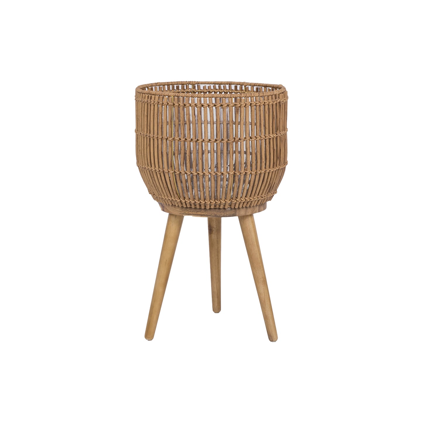 13-Inch Round Resin Planter with Wood Stand