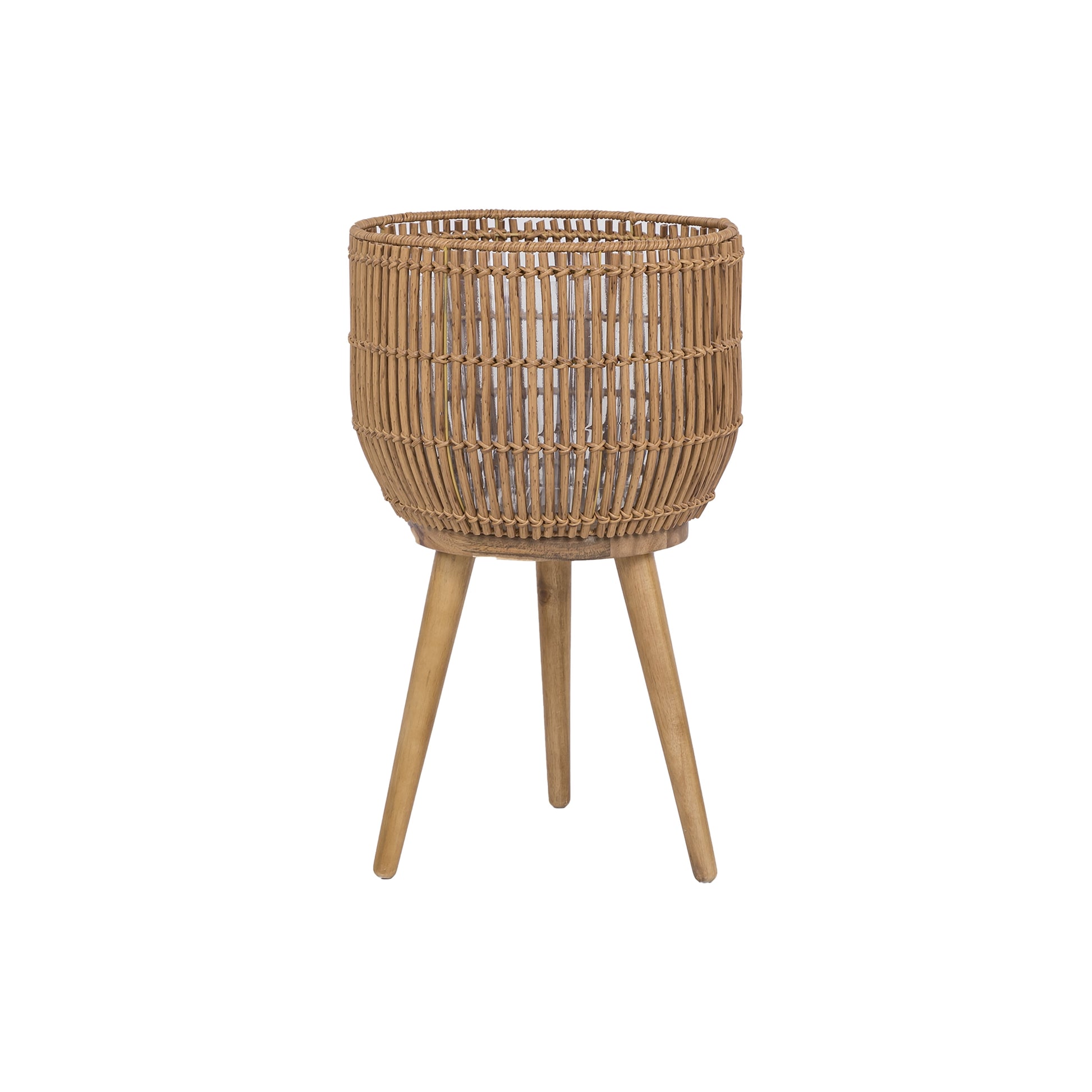 13-Inch Round Resin Planter with Wood Stand