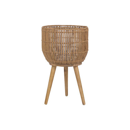 13-Inch Round Resin Planter with Wood Stand