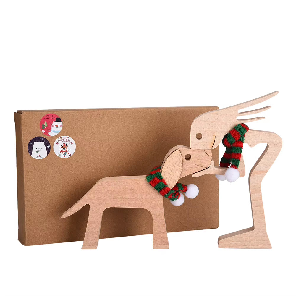 Wooden Couple Figurine Table Ornament 