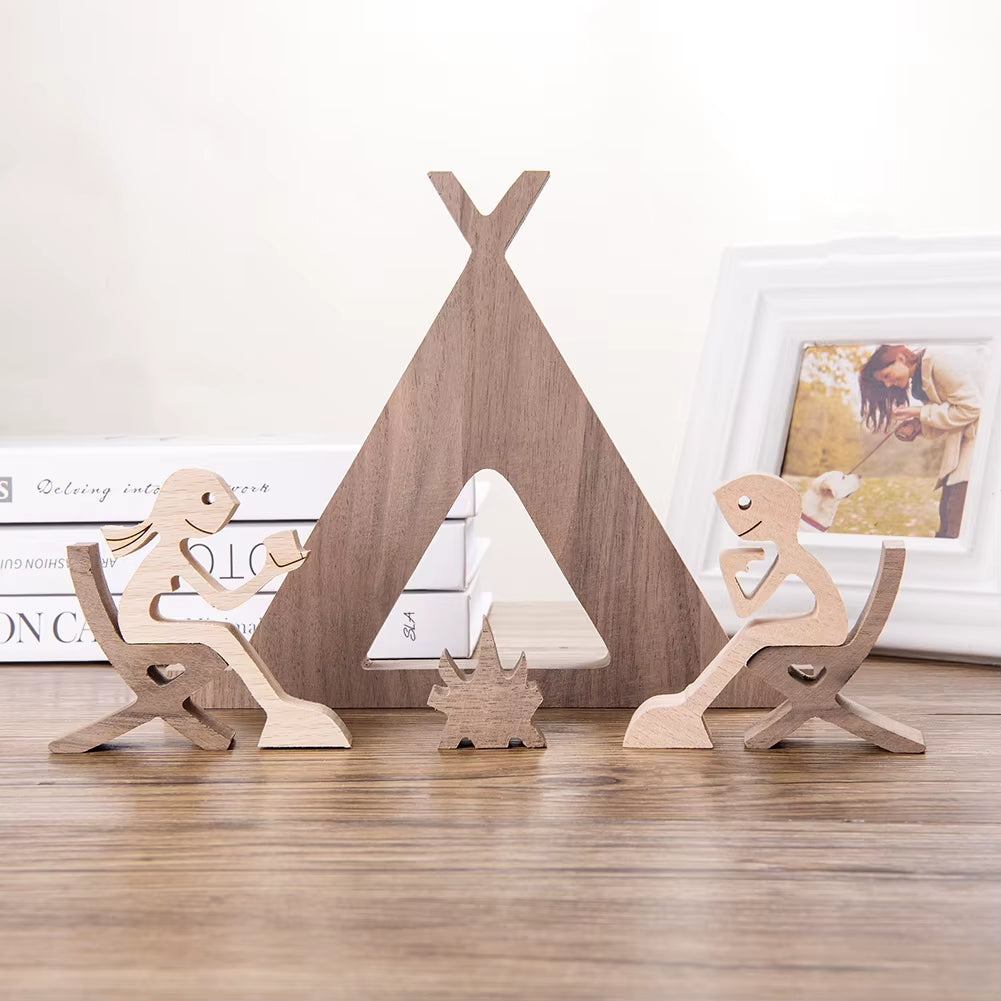 Wooden Couple Figurine Table Ornament 