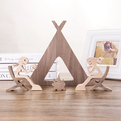 Wooden Couple Figurine Table Ornament 