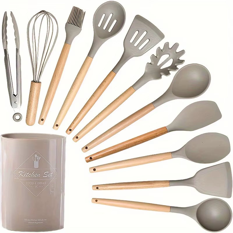 12-Piece Silicone & Wooden Kitchen Utensil Set