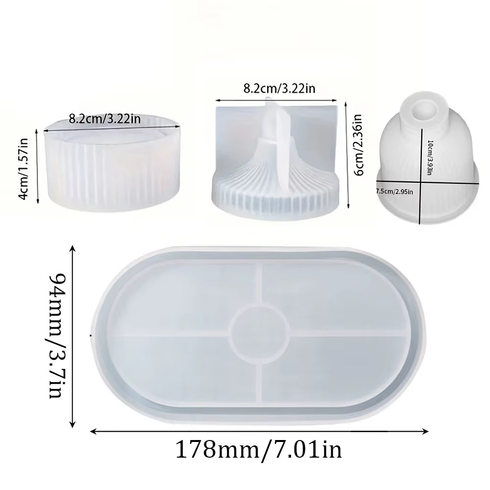 4Pcs Silicone Molds Oval Tray Mold, Vase Mold, Jar Mold for Resin Plaster Cement Concrete Casting, DIY Art Crafts, Home Decor