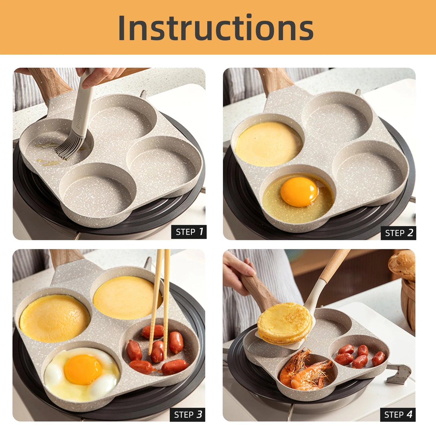 4-Hole Nonstick Omelet Pan