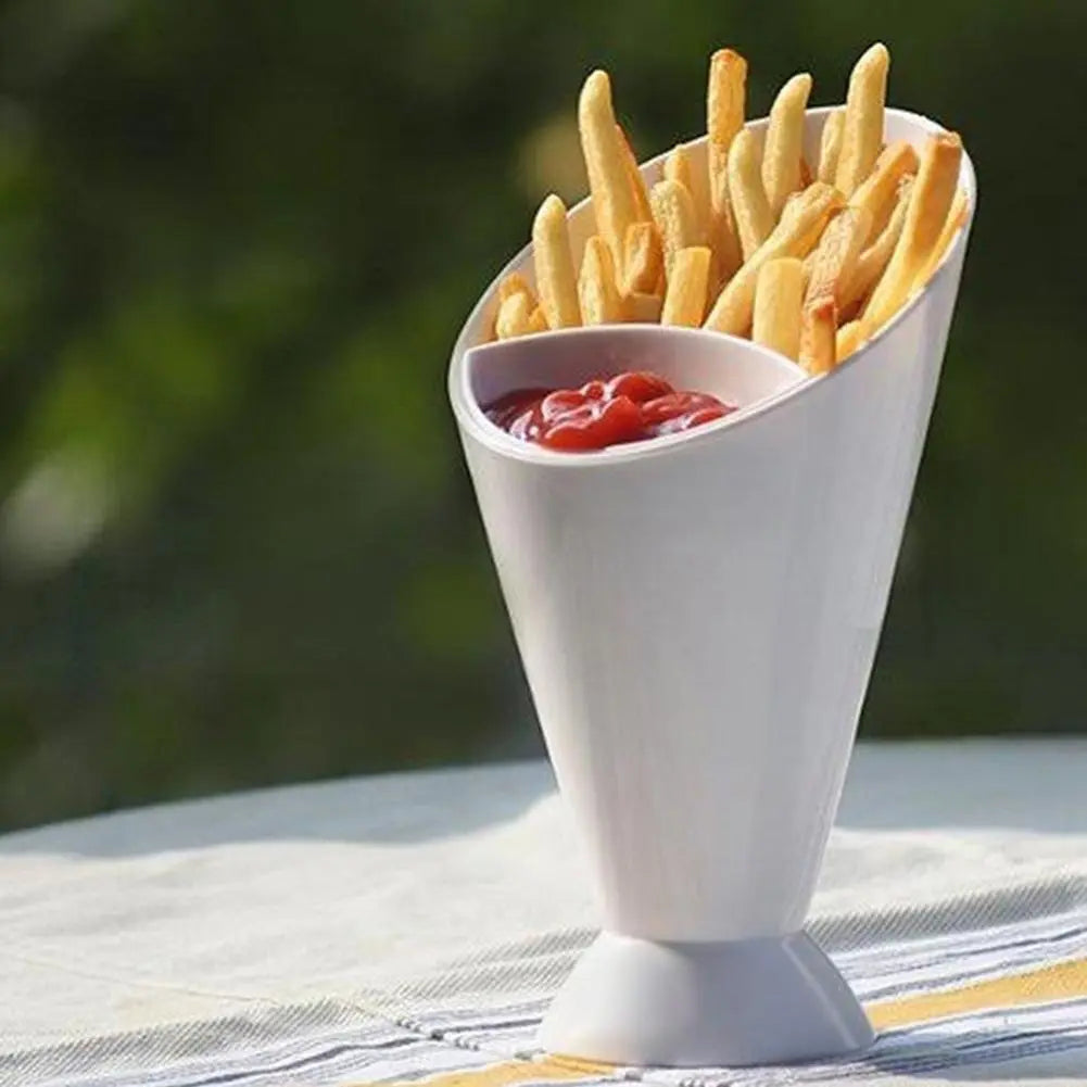 Fries & Sauce Holder – Snack Cone Stand with Dip Cups