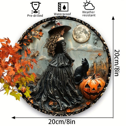 Gothic Witch & Black Cat Wooden Wall Art