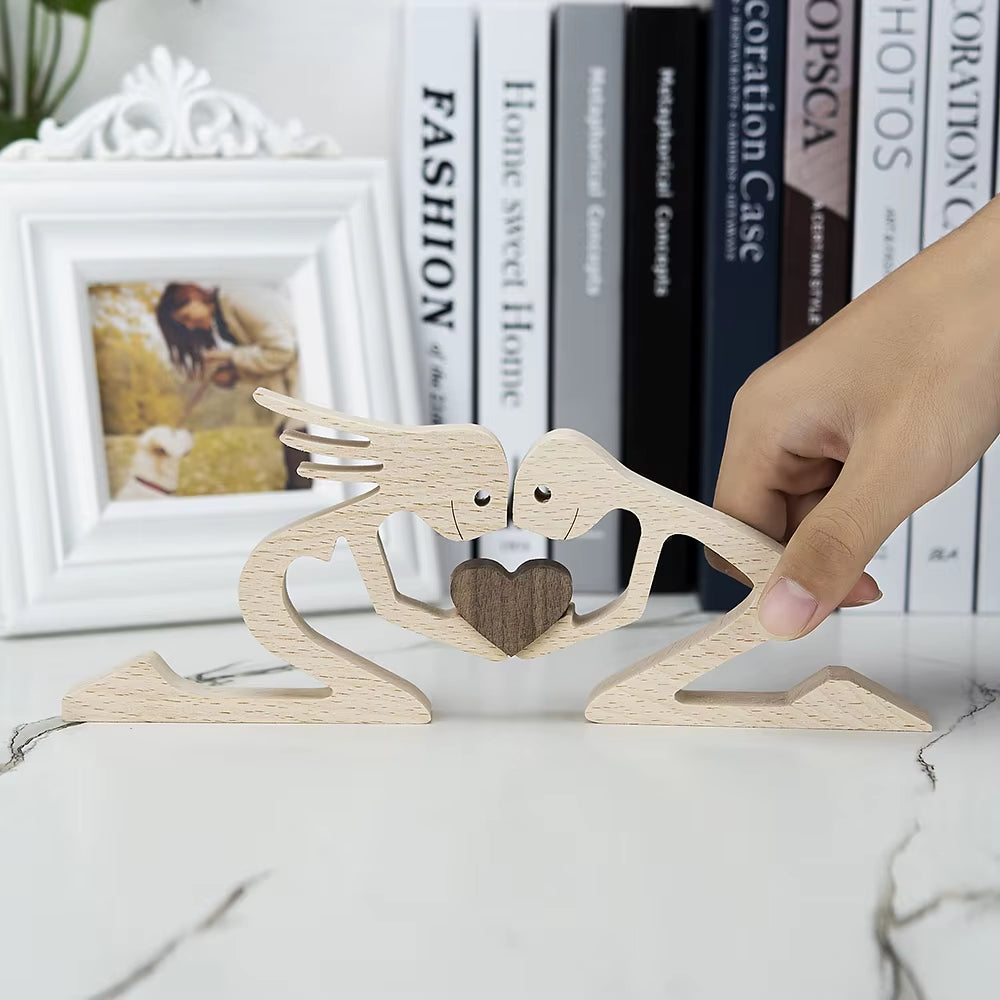 Wooden Couple Figurine Table Ornament 