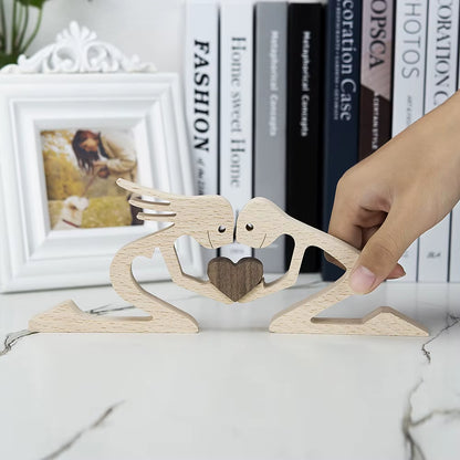 Wooden Couple Figurine Table Ornament 