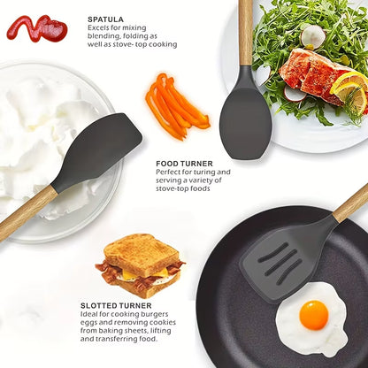 12-Piece Silicone & Wooden Kitchen Utensil Set