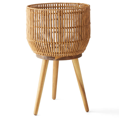 13-Inch Round Resin Planter with Wood Stand