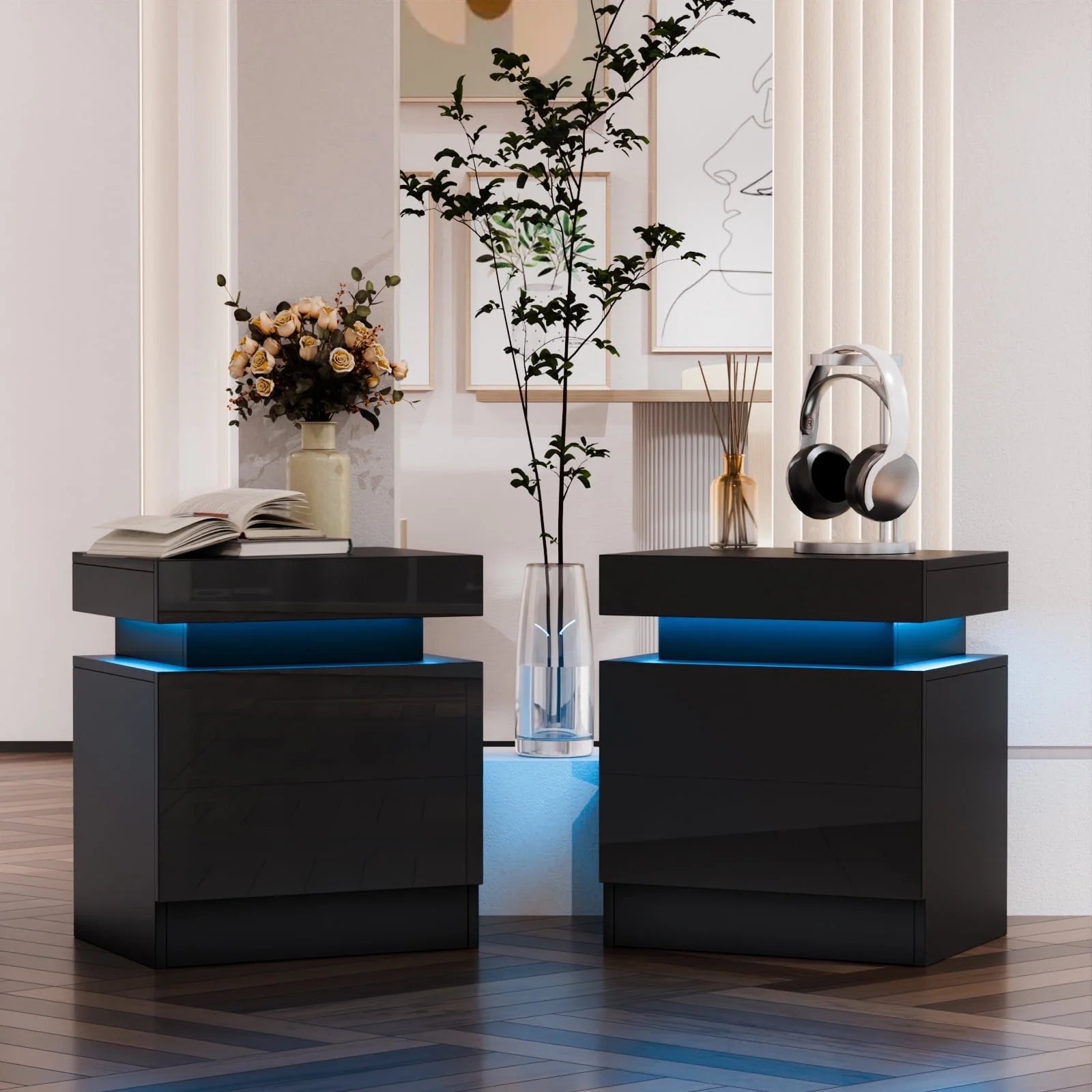 LED Black Modern Nightstands