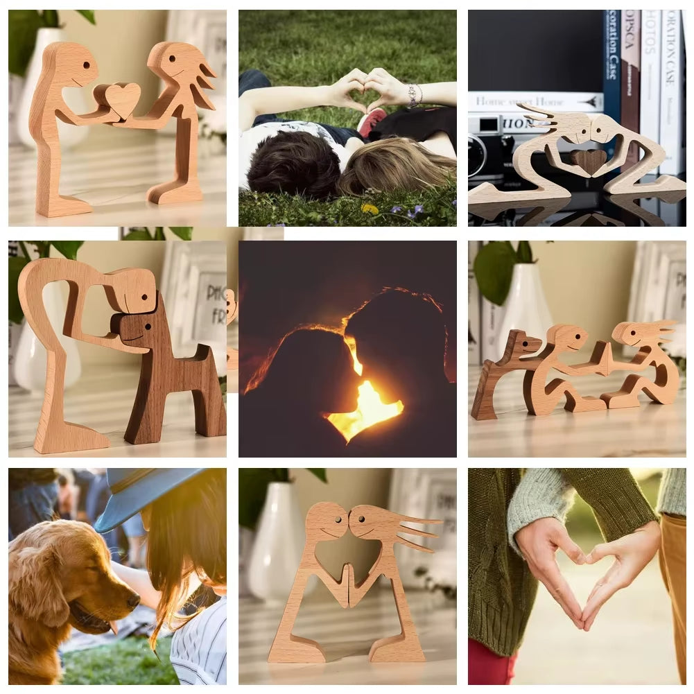 Wooden Couple Figurine Table Ornament 