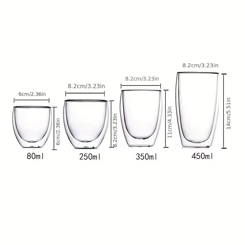 Double-Wall Insulated Clear Glass Espresso Cups