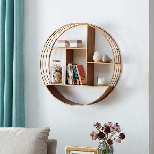Firstime & Co. Gold Brooklyn Wall Shelf, round 3 Tier Wall Mounted Floating Shelf for Bathroom, Bedroom, Living Room Decor, Metal, Industrial, 27.5 Inches