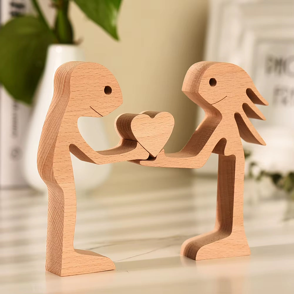Wooden Couple Figurine Table Ornament 