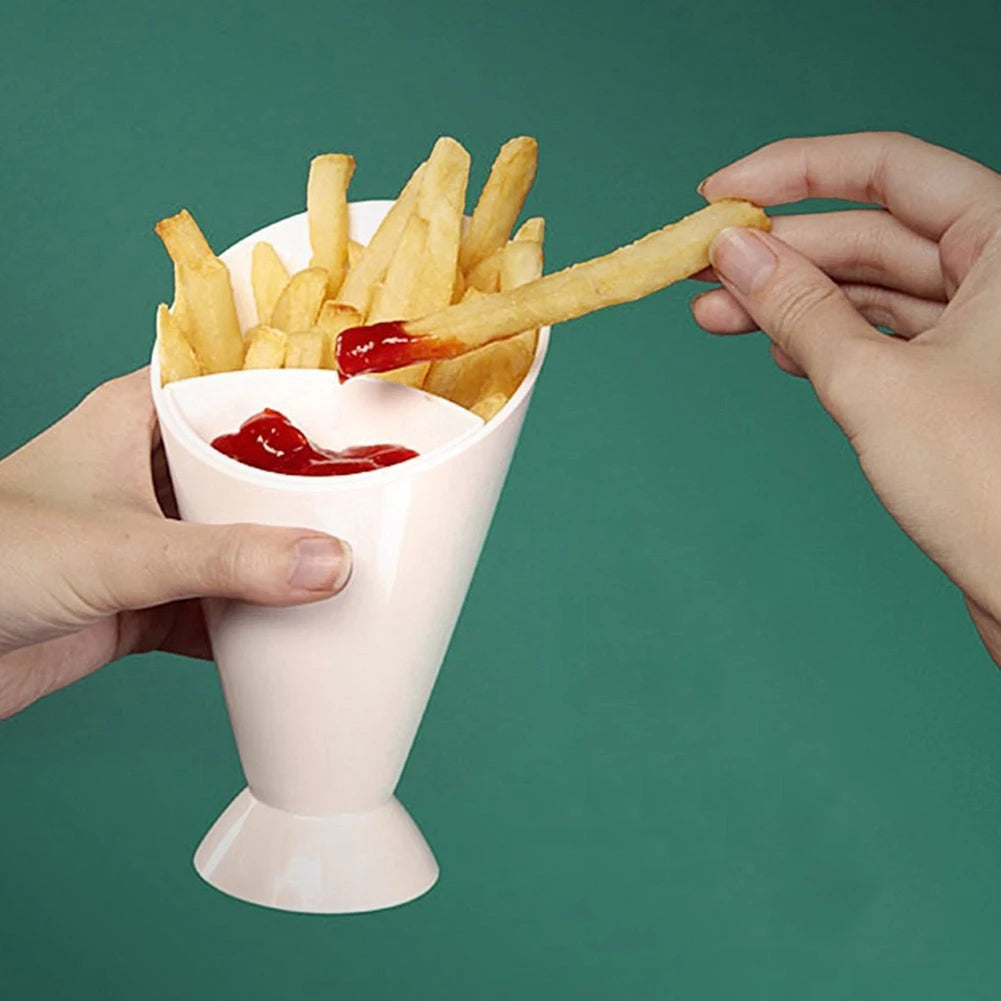 Fries & Sauce Holder – Snack Cone Stand with Dip Cups