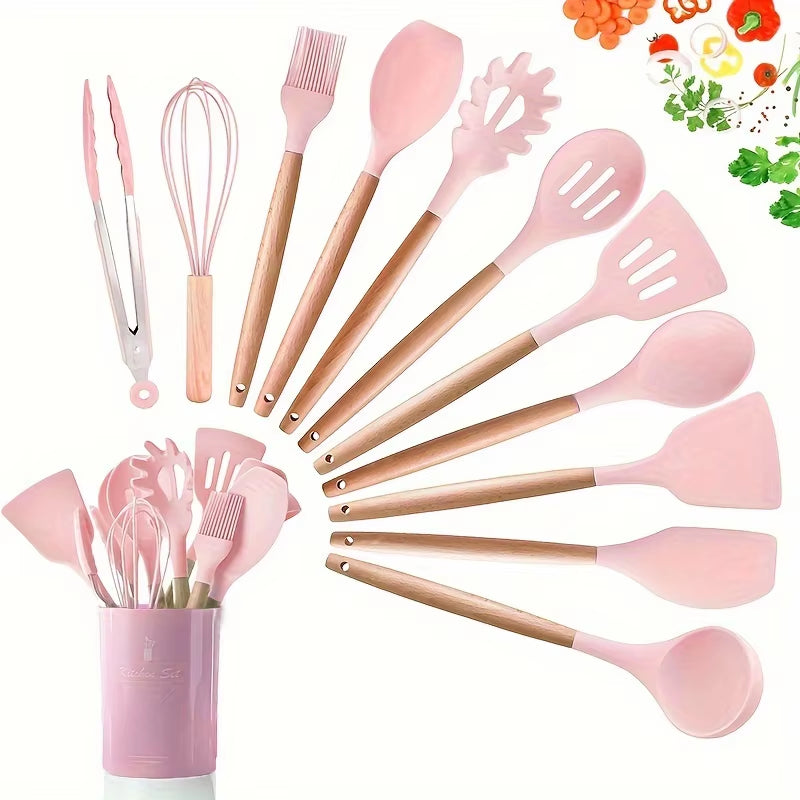 12-Piece Silicone & Wooden Kitchen Utensil Set