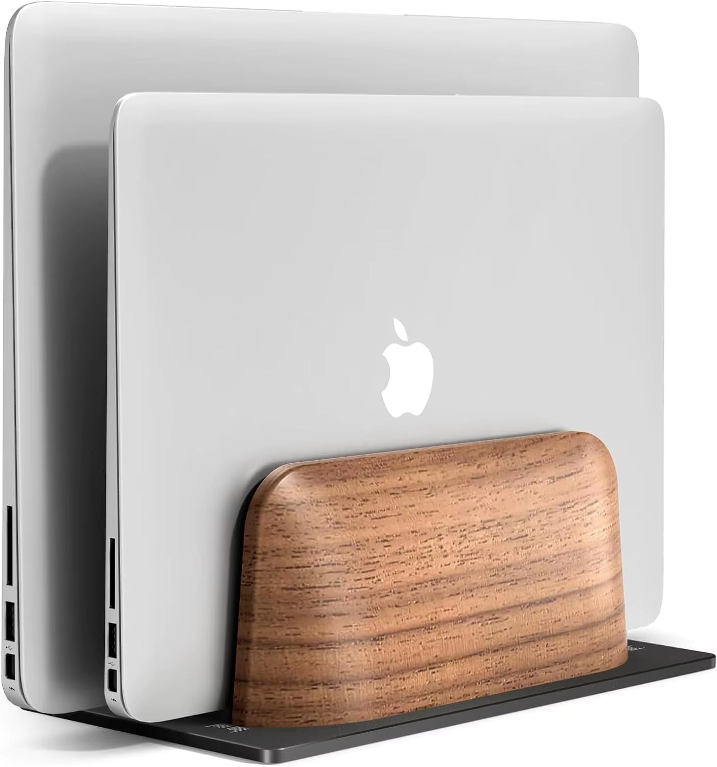 Dual-Slot Walnut Vertical Laptop Stand
