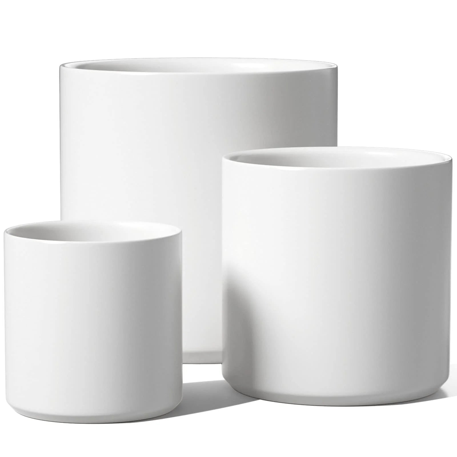 Set of 3 White Plant Pots with Drainage Holes & Plugs