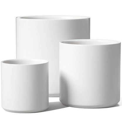 Set of 3 White Plant Pots with Drainage Holes & Plugs