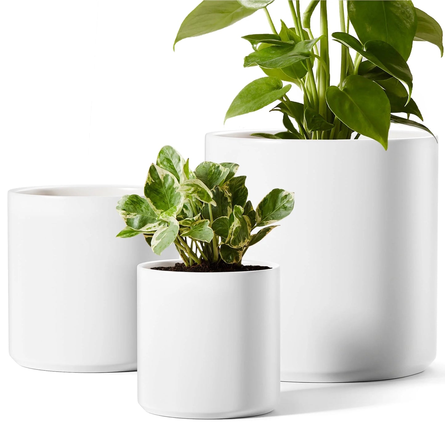 Set of 3 White Plant Pots with Drainage Holes & Plugs